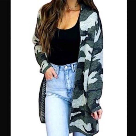 Dreamers Camouflage open front long cardigan - Picture 5 of 10